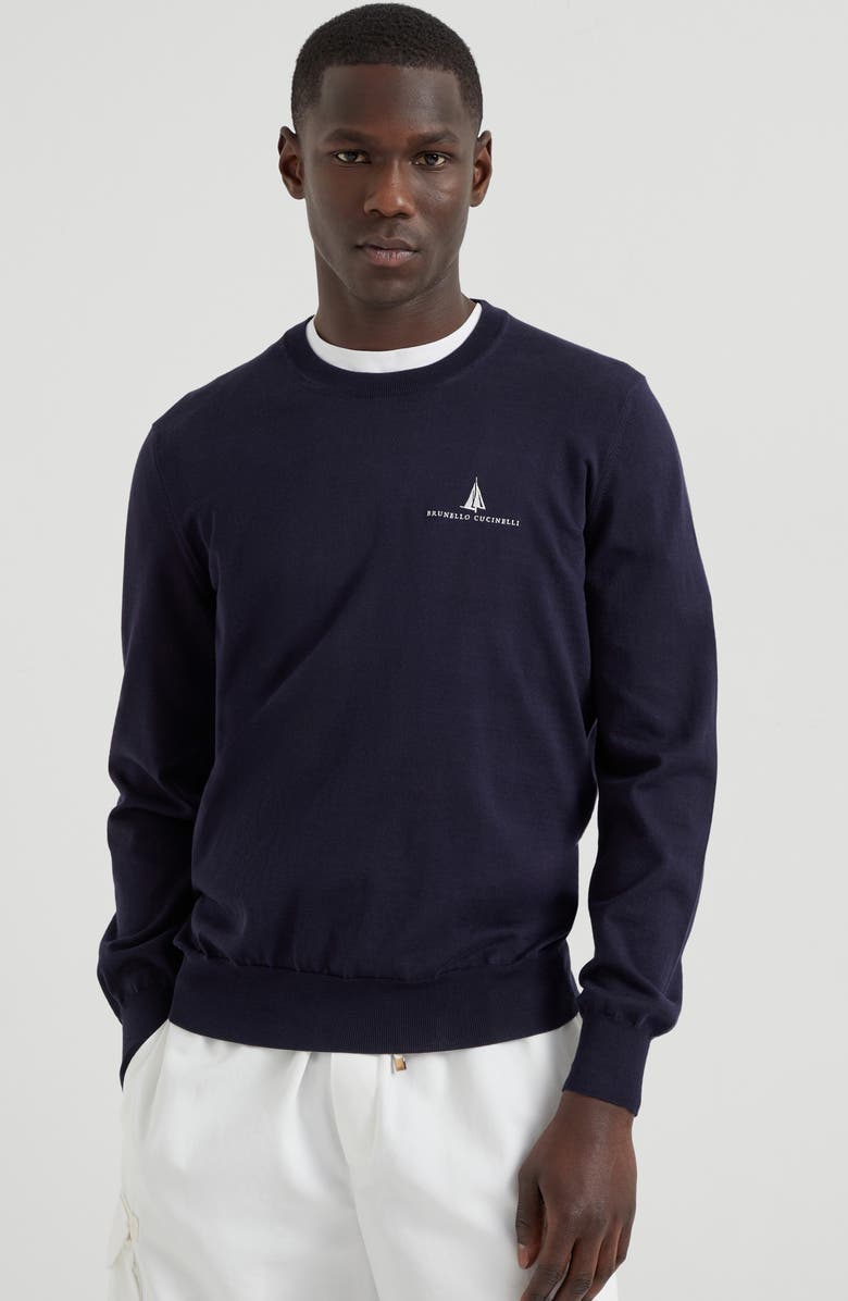 Brunello Cucinelli Lightweight sweater with embroidery, Alternate, color, 