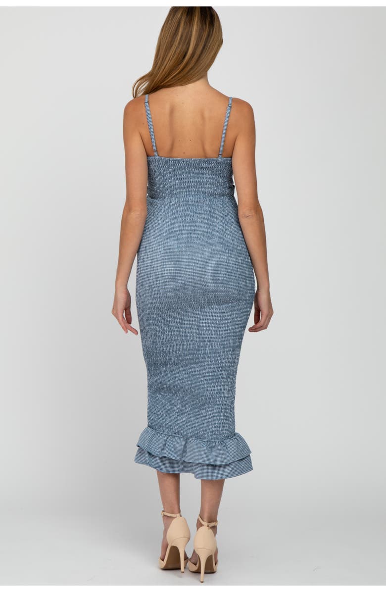 PinkBlush Gingham Print Smocked Fitted Self-Tie Midi Dress, Alternate, color, Blue