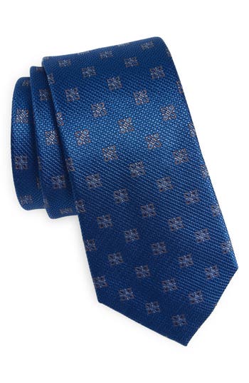 Duchamp Flower Silk Tie In Blue