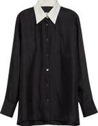 GIA STUDIOS Chiu Contrast Collar Satin Button-Up Shirt