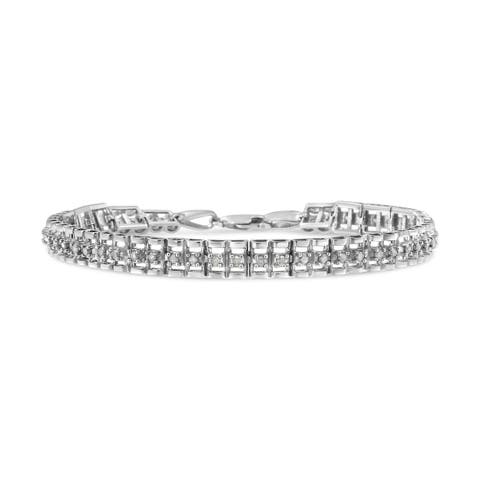 Silver 1.00 Ctw Diamond Double-Link Tennis Bracelet