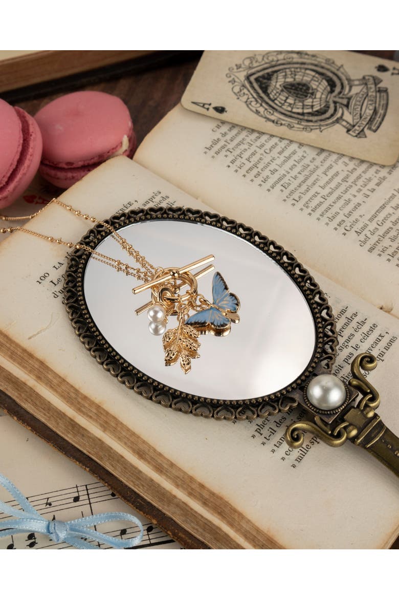 Enamel Blue Butterfly & Leaf Charm Necklace, Alternate, color, Multi & Gold