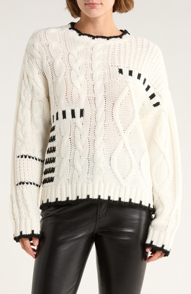 Thread & Supply Cable Knit Pullover Sweater, Main, color, Ivory Black