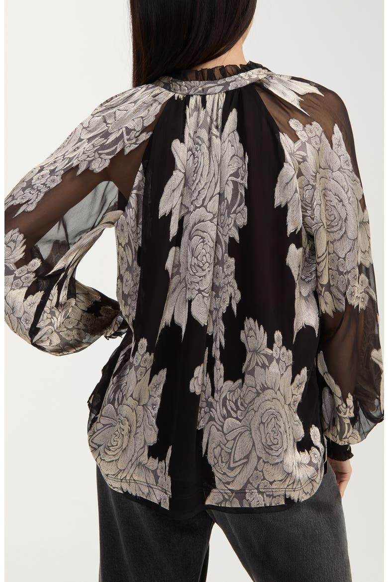 Floral Jacquard Chiffon Split Neck Top, Alternate, color, BLACK MULTI
