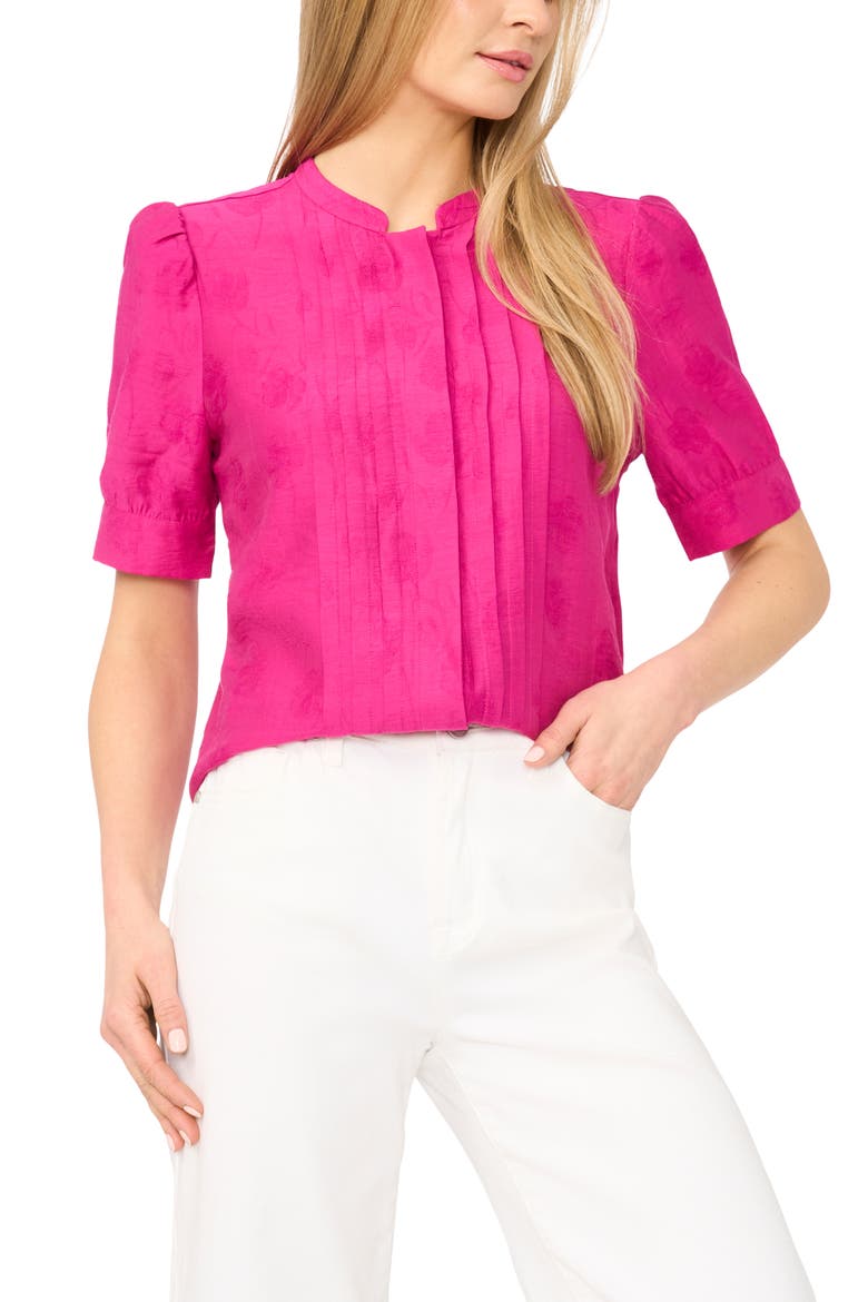Pintuck Pleat Button-Up Top, Main, color, BRIGHT ORCHID