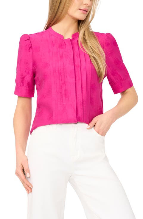 Pintuck Pleat Button-Up Top