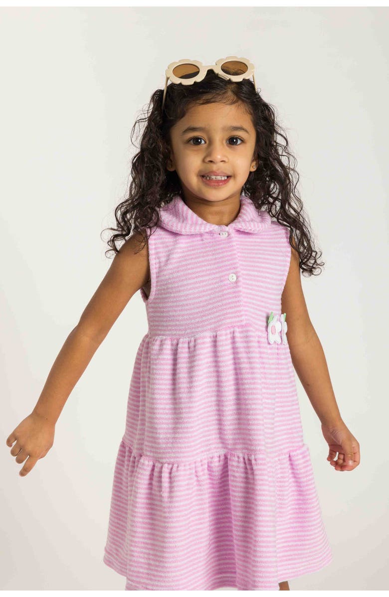 Florence Eiseman Stripe Terry Dress with Flowers, Alternate, color, Pink/White