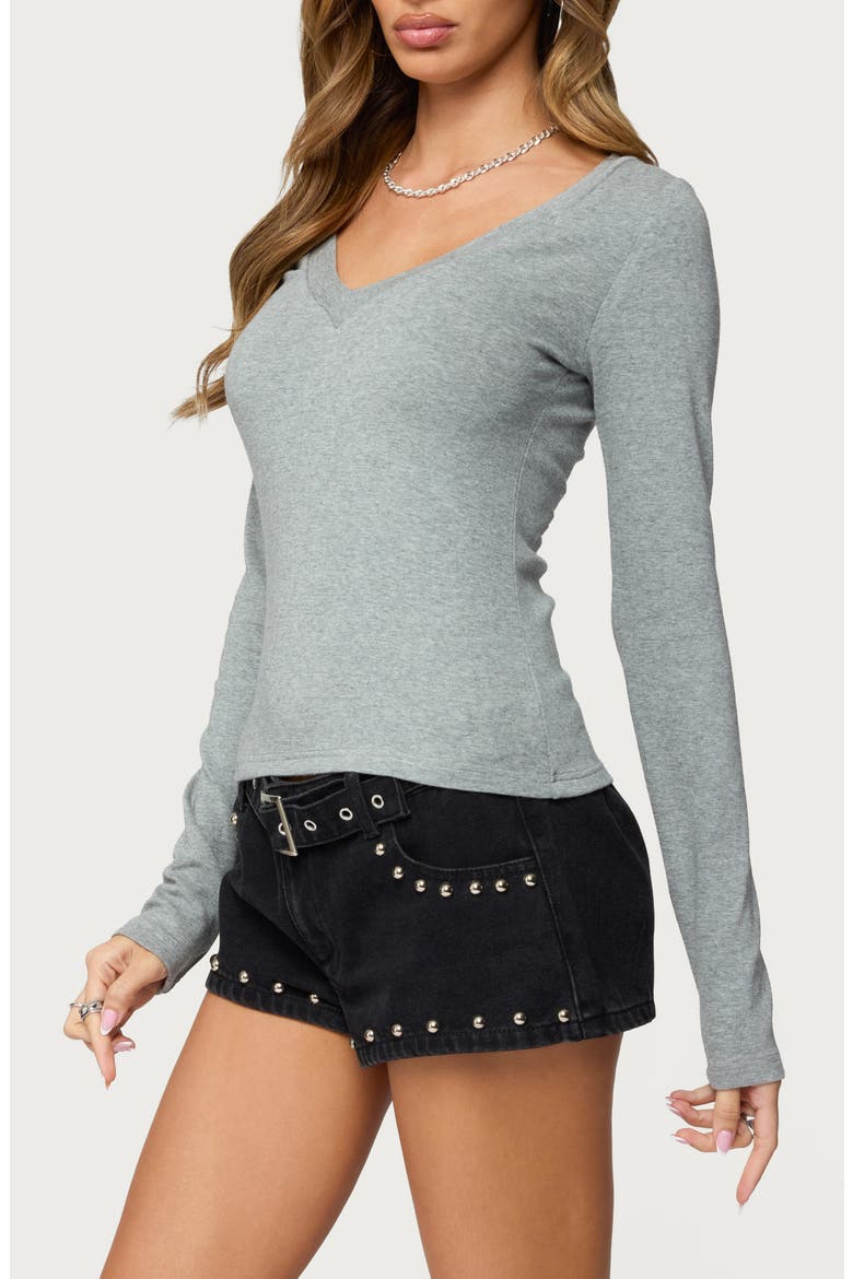 Larna Long Sleeve V-Neck T-Shirt, Alternate, color, GRAY-MELANGE