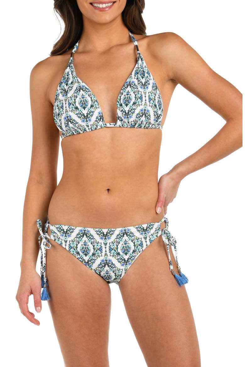 Deja Blue Adjustable Loop Hipster Bikini Bottoms, Alternate, color, BLUE