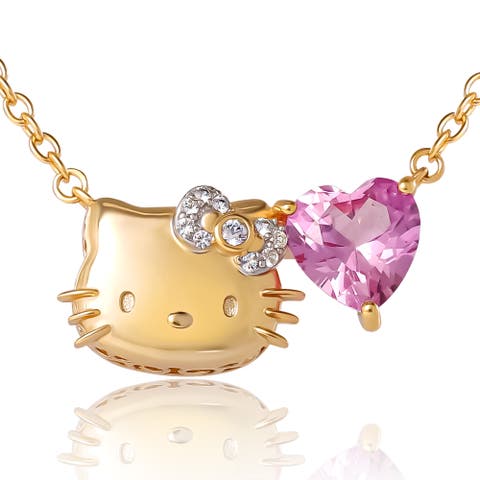 Pink & White Sapphire Face with Heart Necklace, 18"