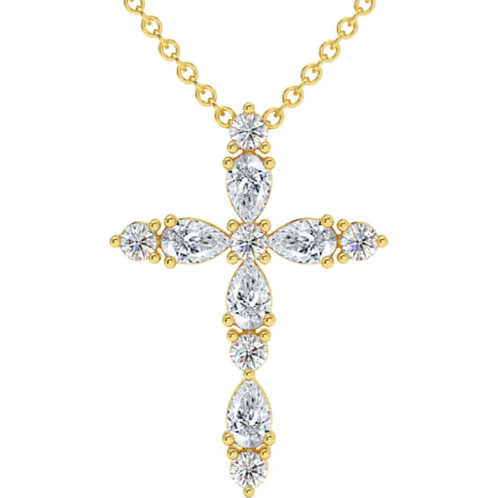 Bliss Diamond 3/4ct Diamond Cross Round & Pear Shape 14k Gold Necklace Lab Grown 1" Tall In 14k Yellow Gold