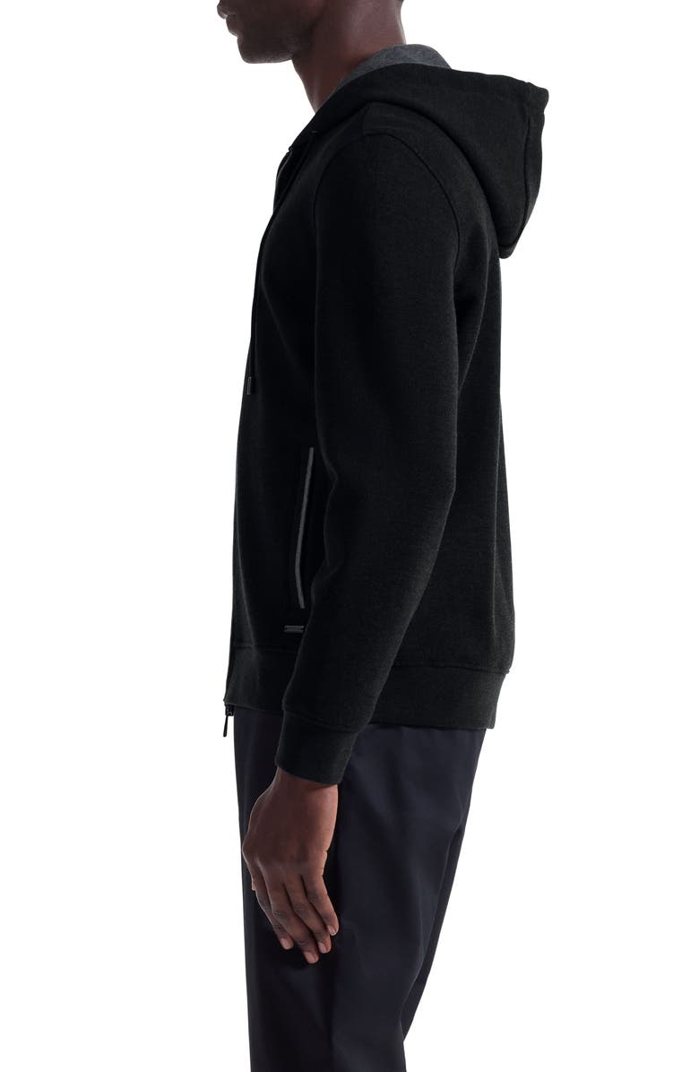 Bugatchi Piqué zip-Up Hoodie, Alternate, color, Black