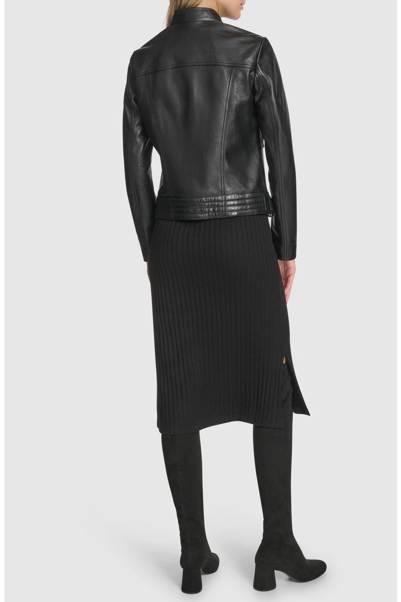 Frankie Leather Moto Jacket, Alternate, color, BLACK