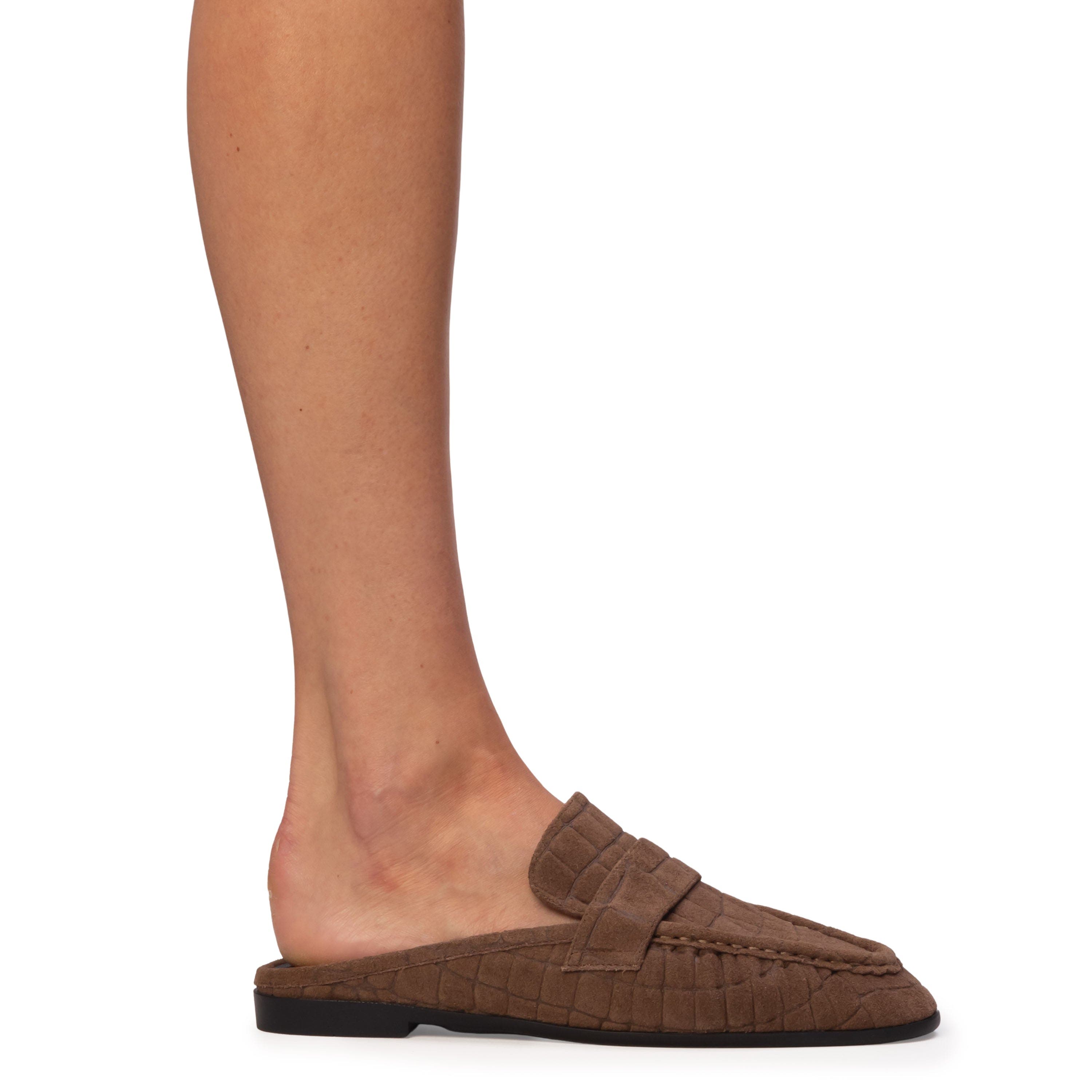 Gabby Croc Backless Loafer, Alternate, color, Brown Croc Suede