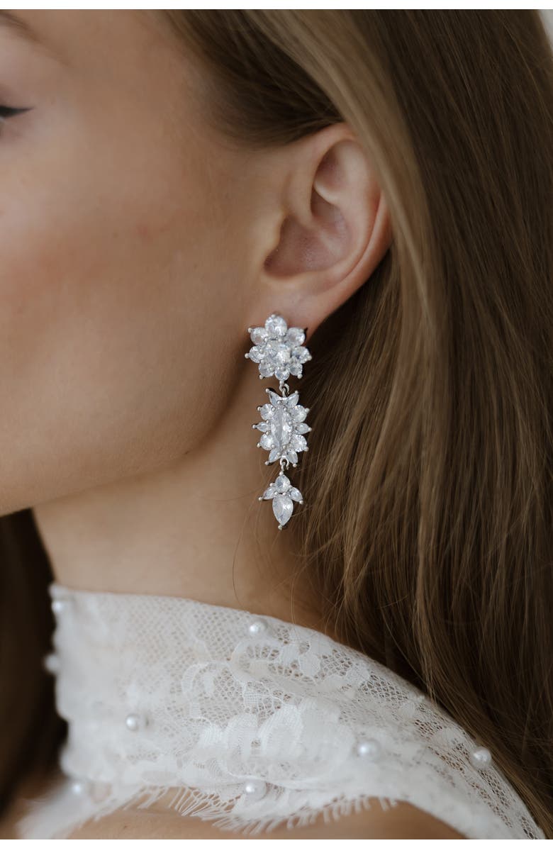 Untamed Petals Keepsake Crystal Drop Earrings, Alternate, color, Silver