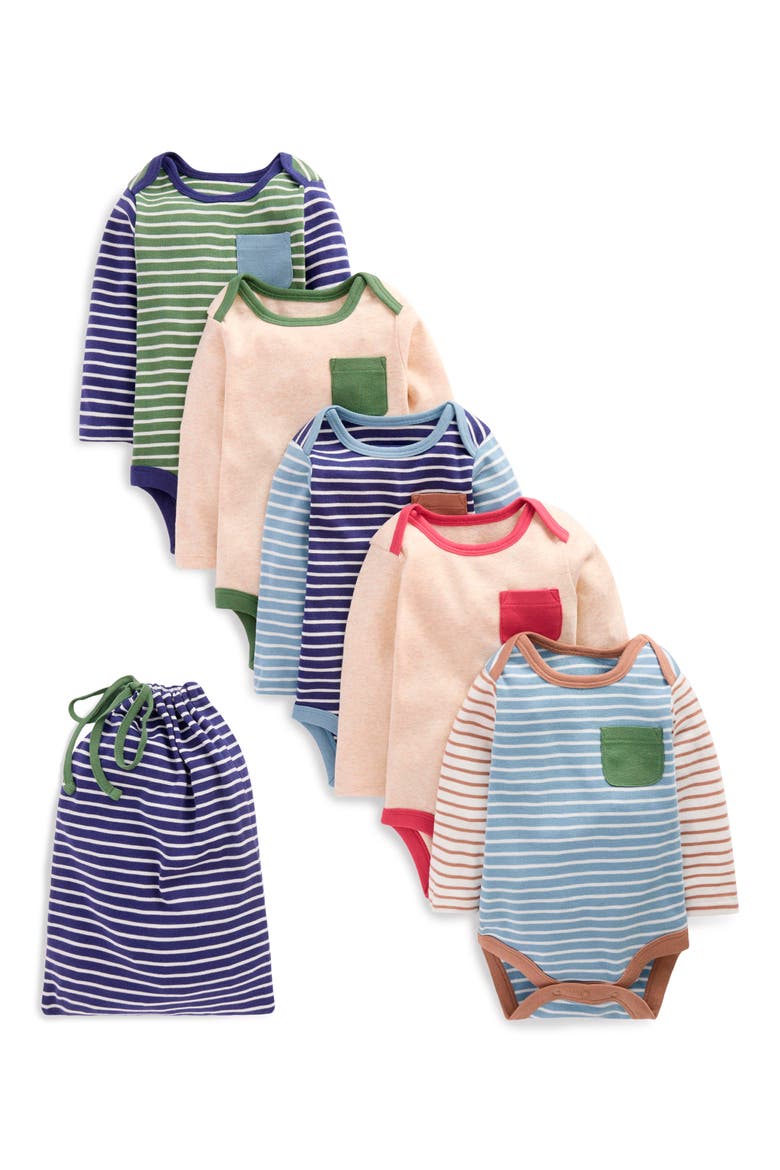 5-Pack Assorted Long Sleeve Cotton Bodysuits, Main, color, MULTI STRIPE