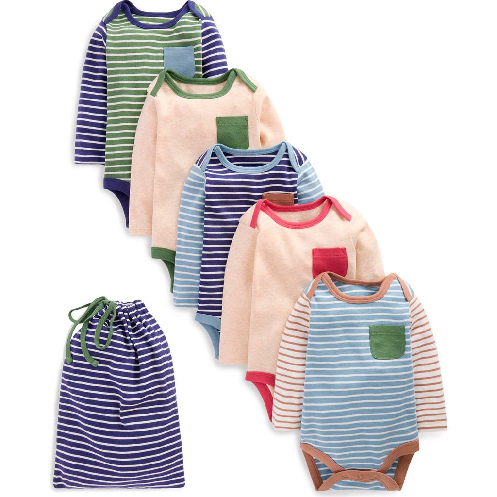 Mini Boden 5-pack Assorted Long Sleeve Cotton Bodysuits In Multi