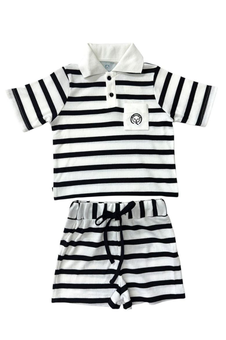 Monaco Striped Boys Top and Shorts Set, Main, color, Black and White Striped