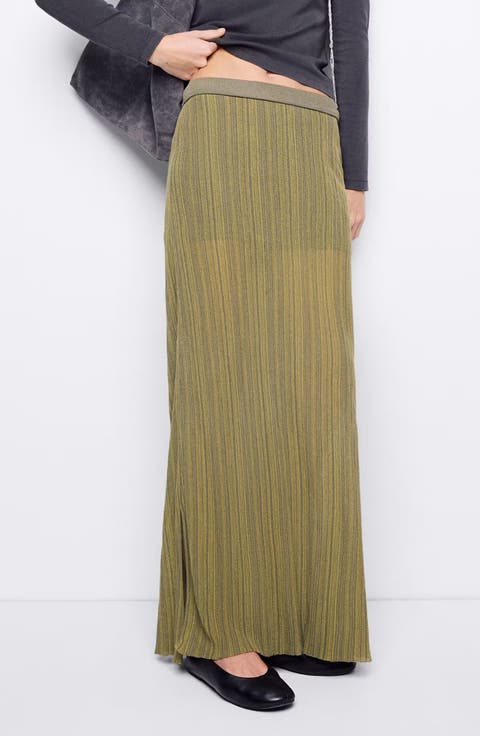 Pleated Knit Maxi Skirt