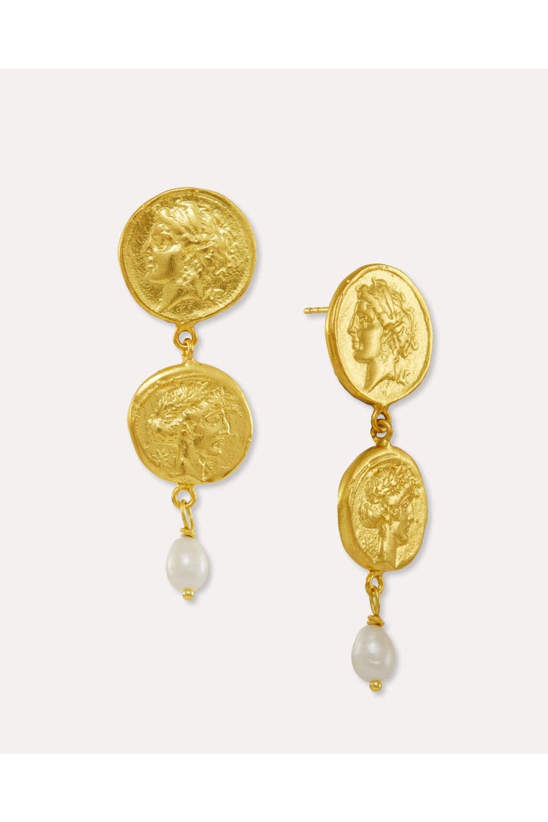 Odella Gold And Pearl Drop Stud Earrings, Main, color, Gold