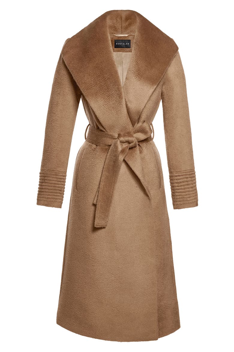 Shawl Collar Alpaca & Wool Longline Wrap Coat, Alternate, color, DARK CAMEL