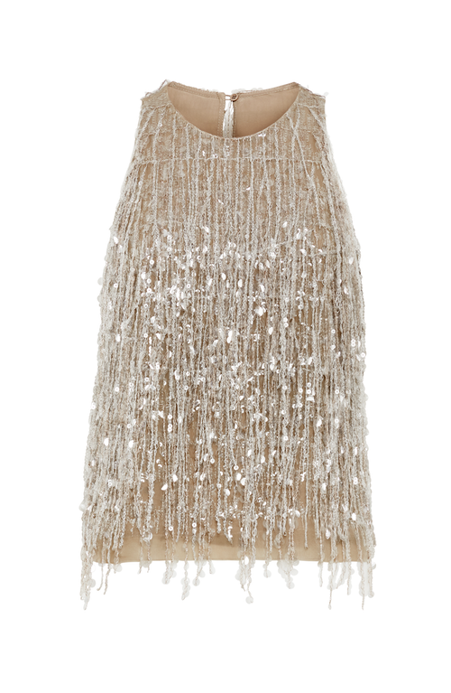Brunello Cucinelli Glistening Embroidery Top In Walnut
