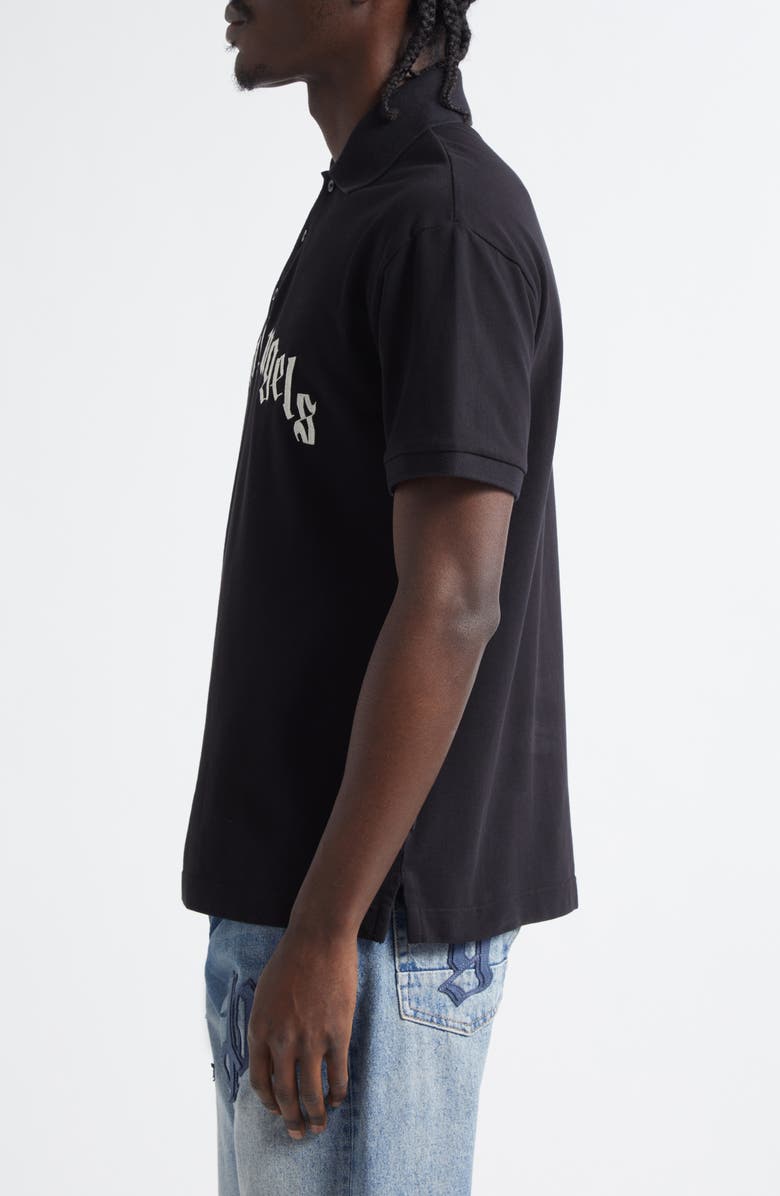 Palm Angels Curved Logo Cotton Polo, Alternate, color,