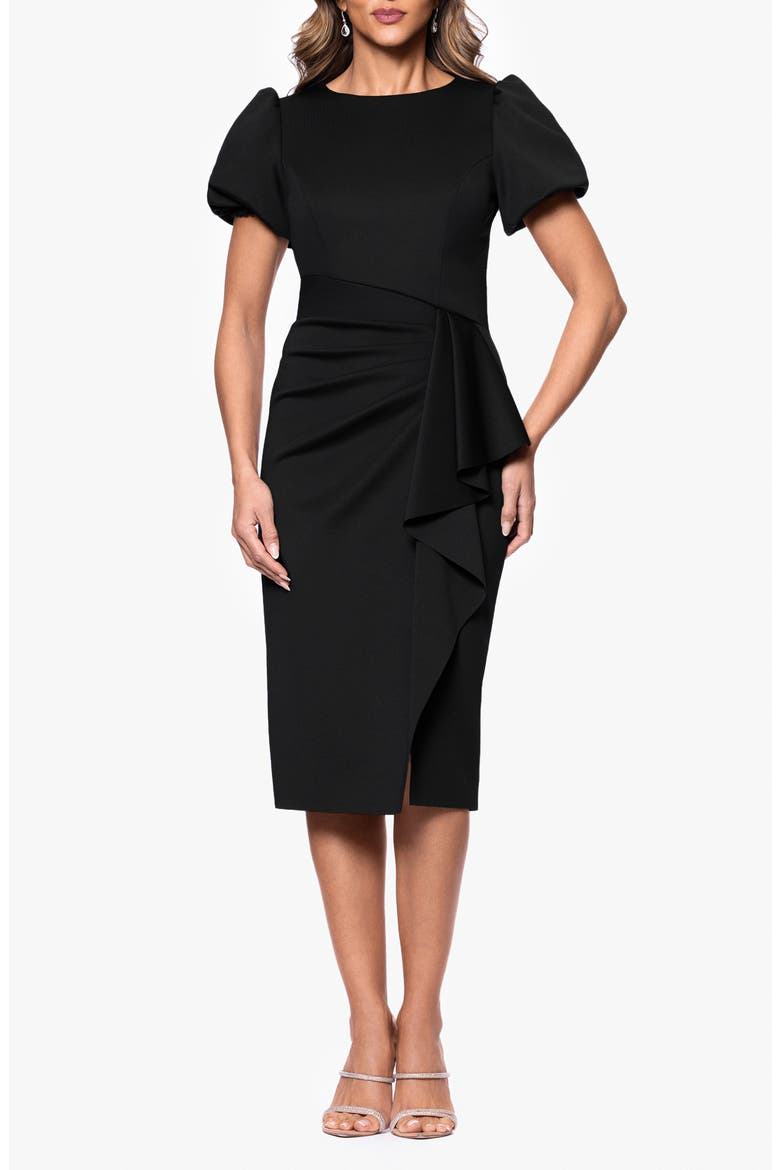 Puff Sleeve Sheath Cocktail Dress, Main, color, BLACK