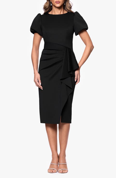 Puff Sleeve Sheath Cocktail Dress (Regular & Plus)