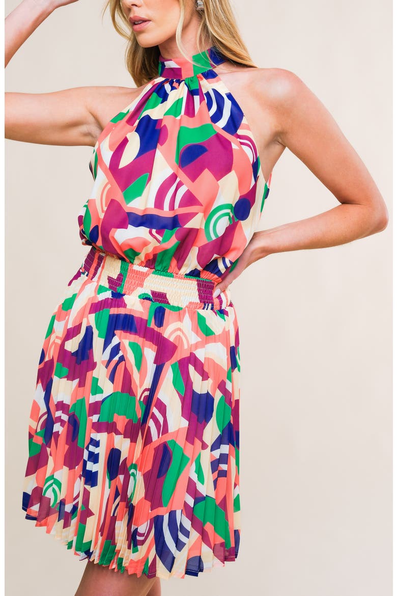 Halter Neck Sleeveless Minidress, Alternate, color, NAVY/ PURPLE