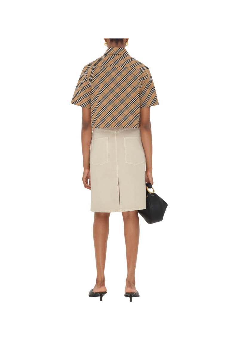 Burberry Cropped Check Cotton Shirt, Alternate, color, Sand