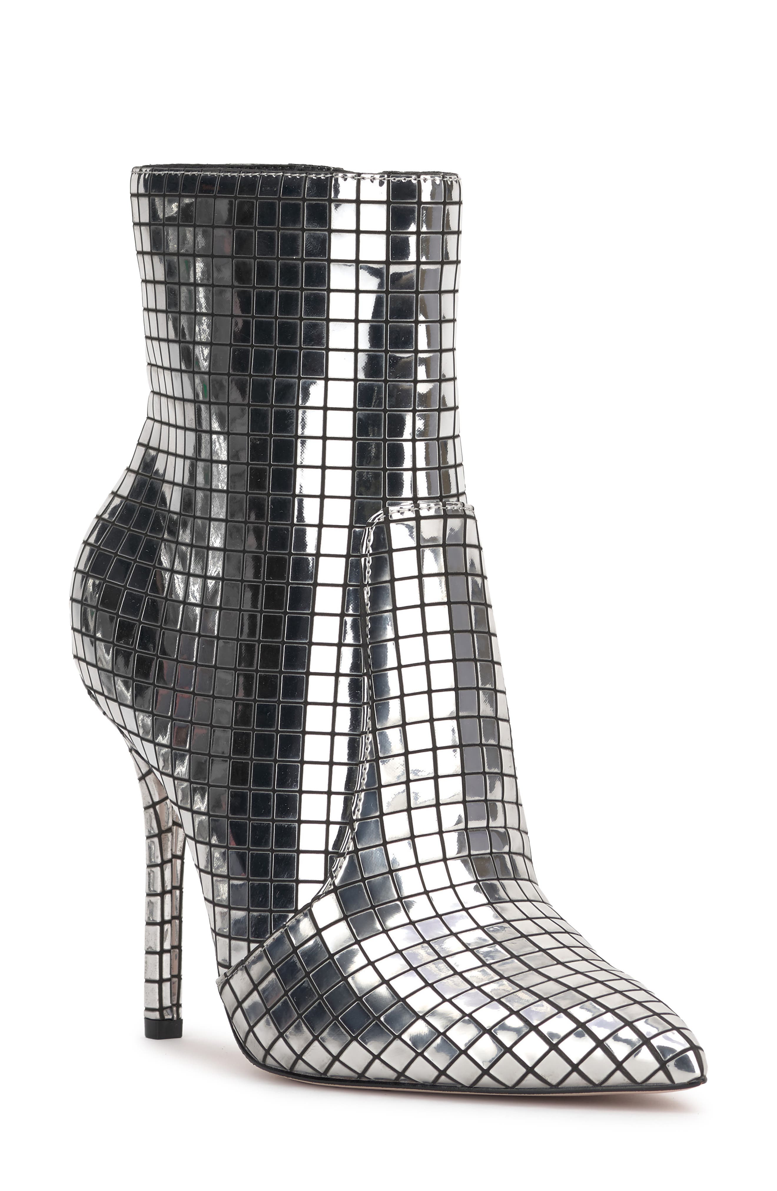 Lirya Pointed Toe Bootie, Main, color, BLACK/ SILVER