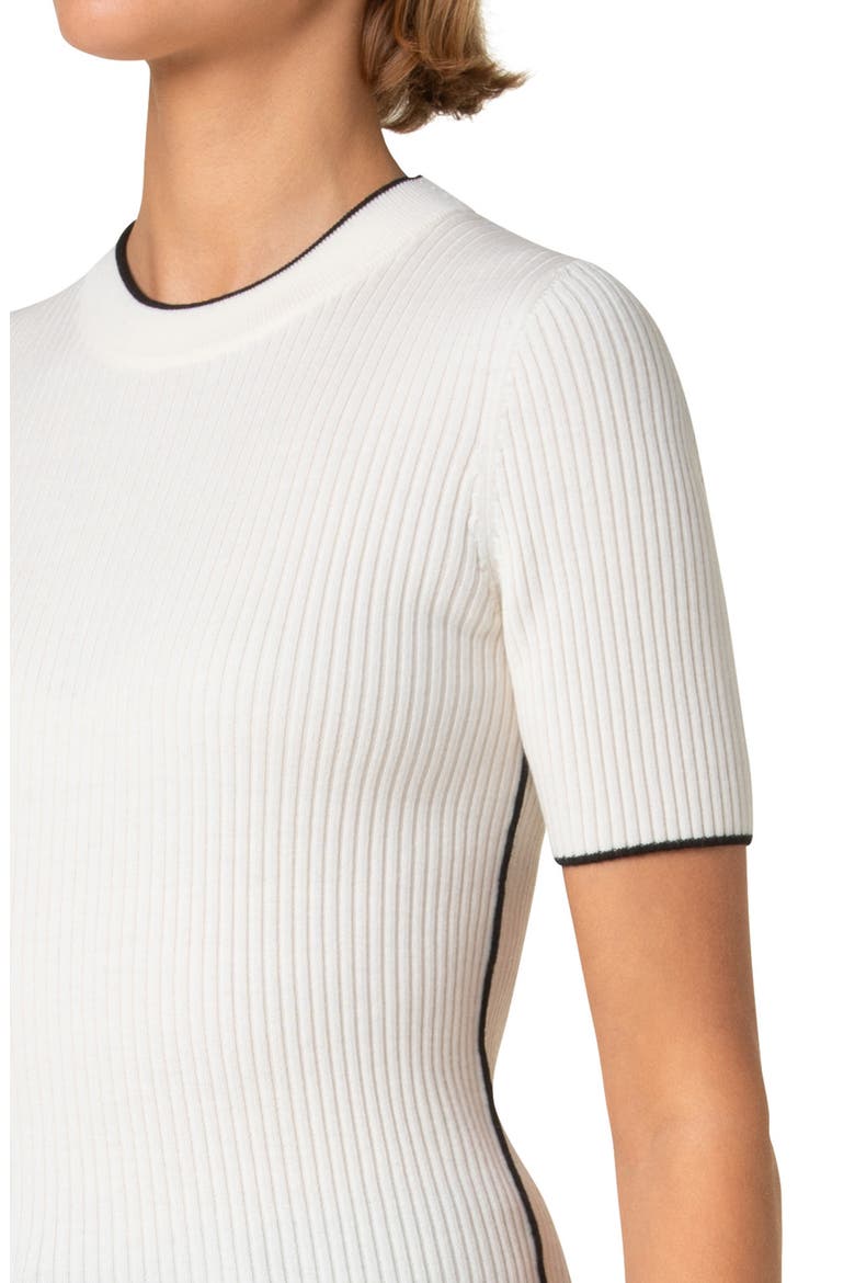 Short Sleeve Virgin Wool Rib Sweater, Alternate, color, CREAM BLACK