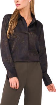 Halogen® Floral Collared Charmeuse Popover Top