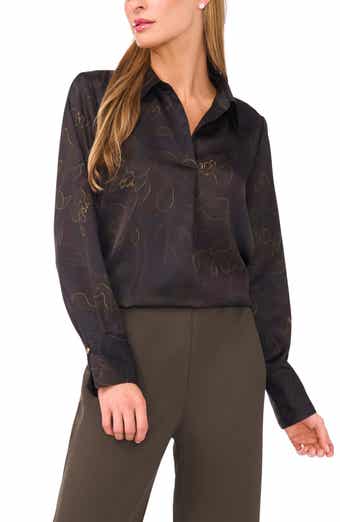 Halogen® Floral Collared Charmeuse Popover Top