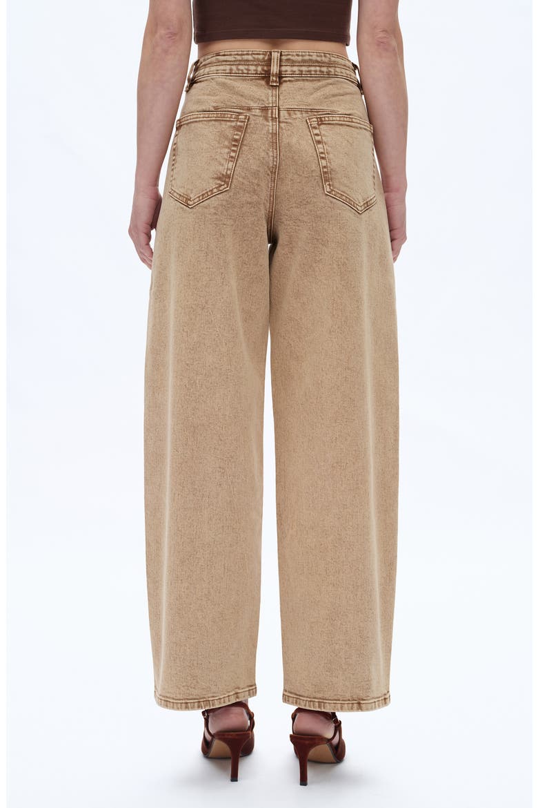 Exposed Button High Waist Barrel Jeans, Alternate, color, KHAKI