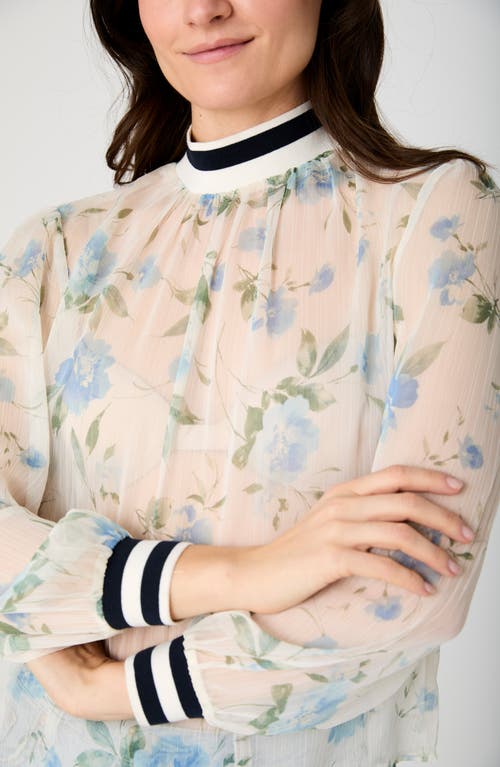 French Connection Eloise Long Sleeve Chiffon Top In Blue Floral Multi