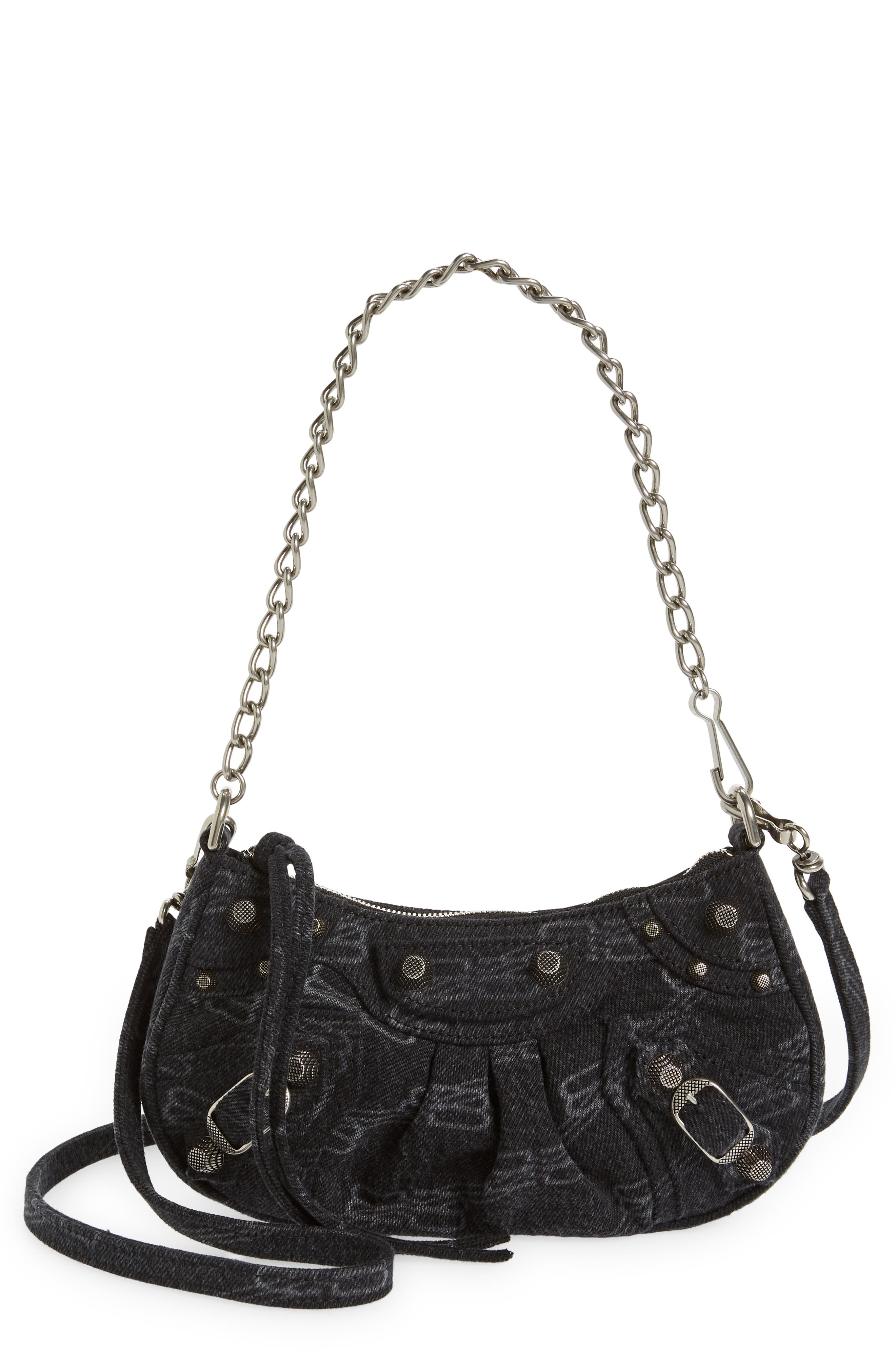 Le Cagole Denim Logo Shoulder Bag, Main, color, BLACK