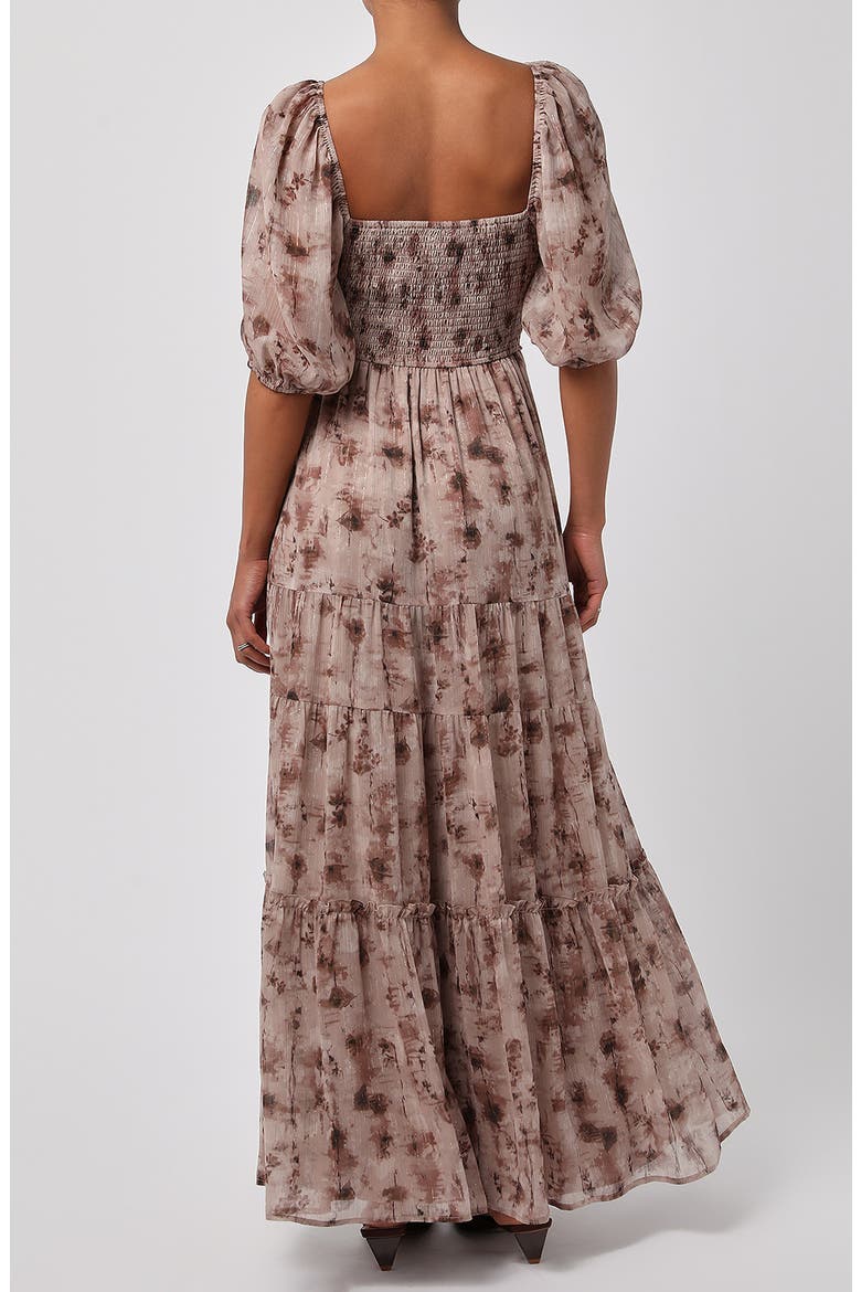 Madison Puff Sleeve Ruched Tiered Maxi Dress, Alternate, color, TAUPE MULTI