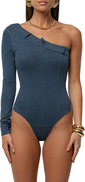 JLUXLABEL Button Me Up One-Shoulder Bodysuit