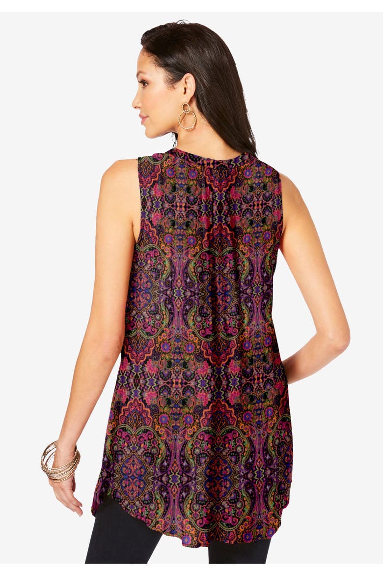 Sleeveless Angelina Tunic, Alternate, color, BLACK CHRYSANTHEMUM PRINT
