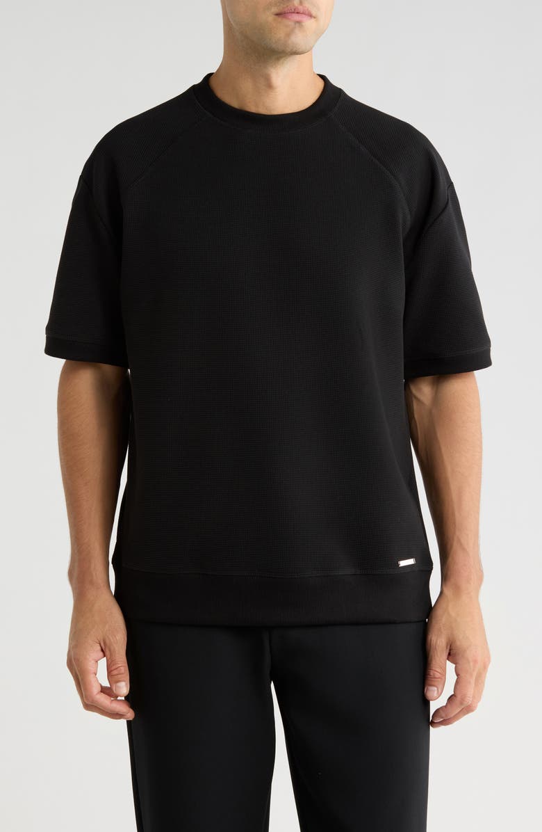 KARL LAGERFELD PARIS Mock Neck Waffle Knit T-Shirt, Main, color, Black