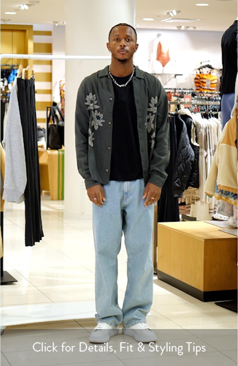 Floral Embroidered Linen Blend Button-Up Shirt, sales video thumbnail