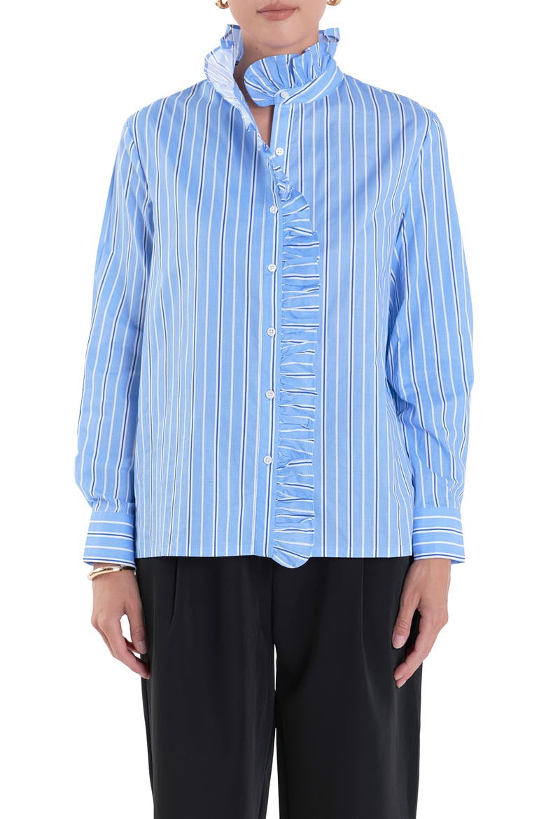 Stripe Ruffle Shirt, Alternate, color, BLUE/ WHITE