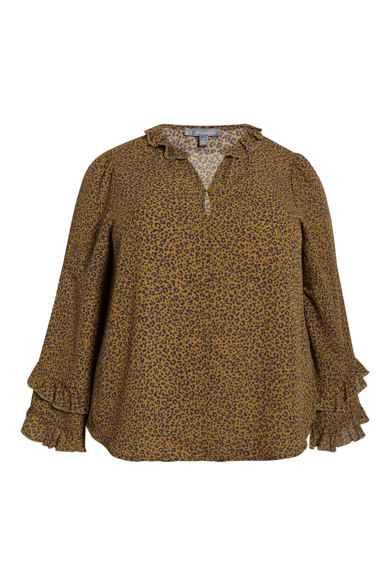 Leopard Print Ruffle Accent Top, Alternate, color, OLIVE TAPENADE/ NAVY