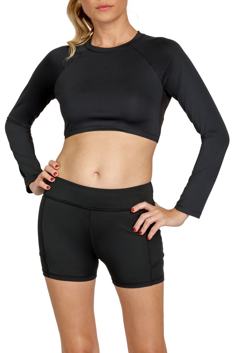 Sasha Long Sleeve Crop Tennis Top, Main, color, ONYX