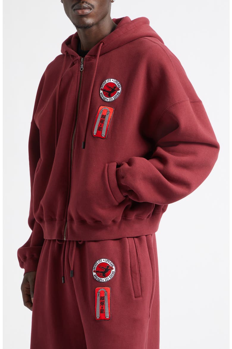 Bruce Lee Cotton Fleece Zip-Up Hoodie, Alternate, color, MERLOT