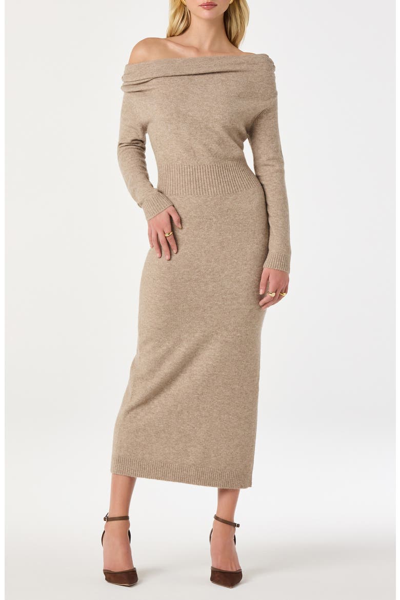One-Shoulder Long Sleeve Sweater Dress, Main, color, NATURAL