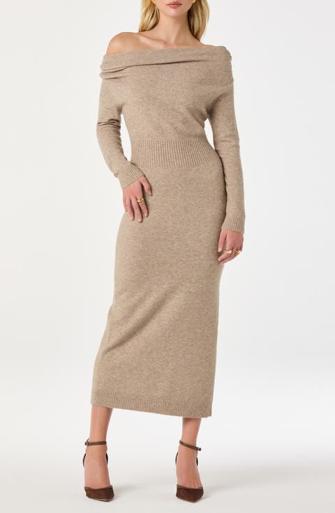One-Shoulder Long Sleeve Sweater Dress