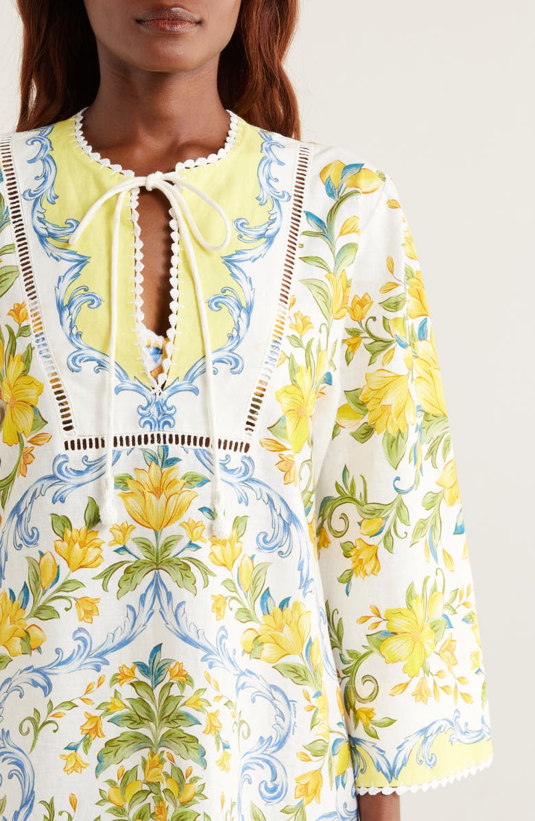 FARM Rio Sicily Floral Linen Blend Cover-Up Minidress, Alternate, color, 